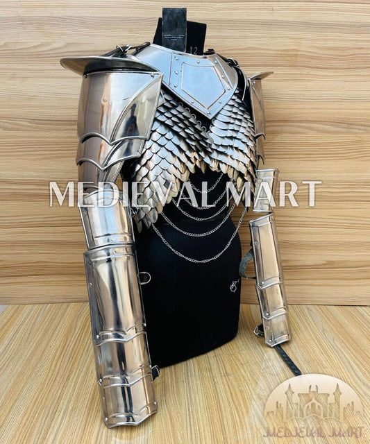 MEDIEVALMART AU (Isolara Dragonplate) Women’s Armor W/H Silver (Dragonfang) Jesus Chainmail + Arms Armor