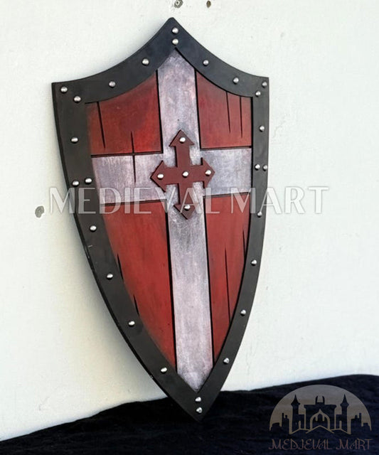 MEDIEVALMART AU Medieval Templar Devil Zelda Cross Inspired Wooden Shield Bliue & Gold Finish | Gift for Christmas Day