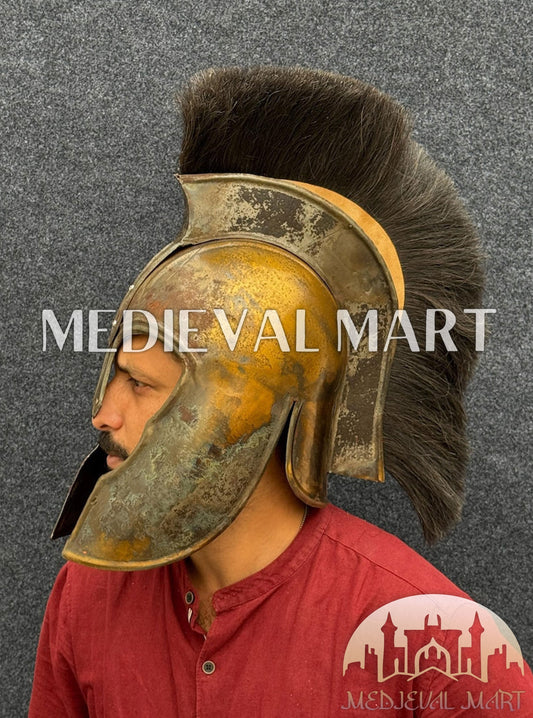 MEDIEVALMART AU "Achilles" Gold Finish Trojan Warrior Helmet W/H Free Stand | Troy Props