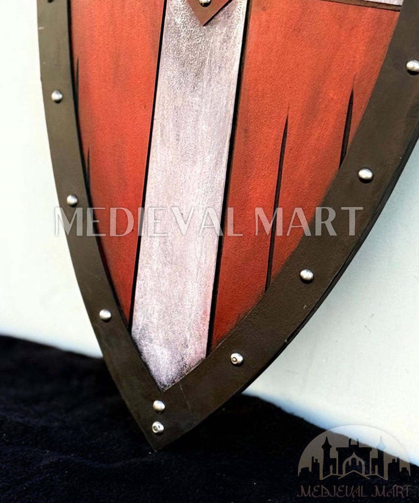 MEDIEVALMART AU Medieval Templar Devil Zelda Cross Inspired Wooden Shield Bliue & Gold Finish | Gift for Christmas Day