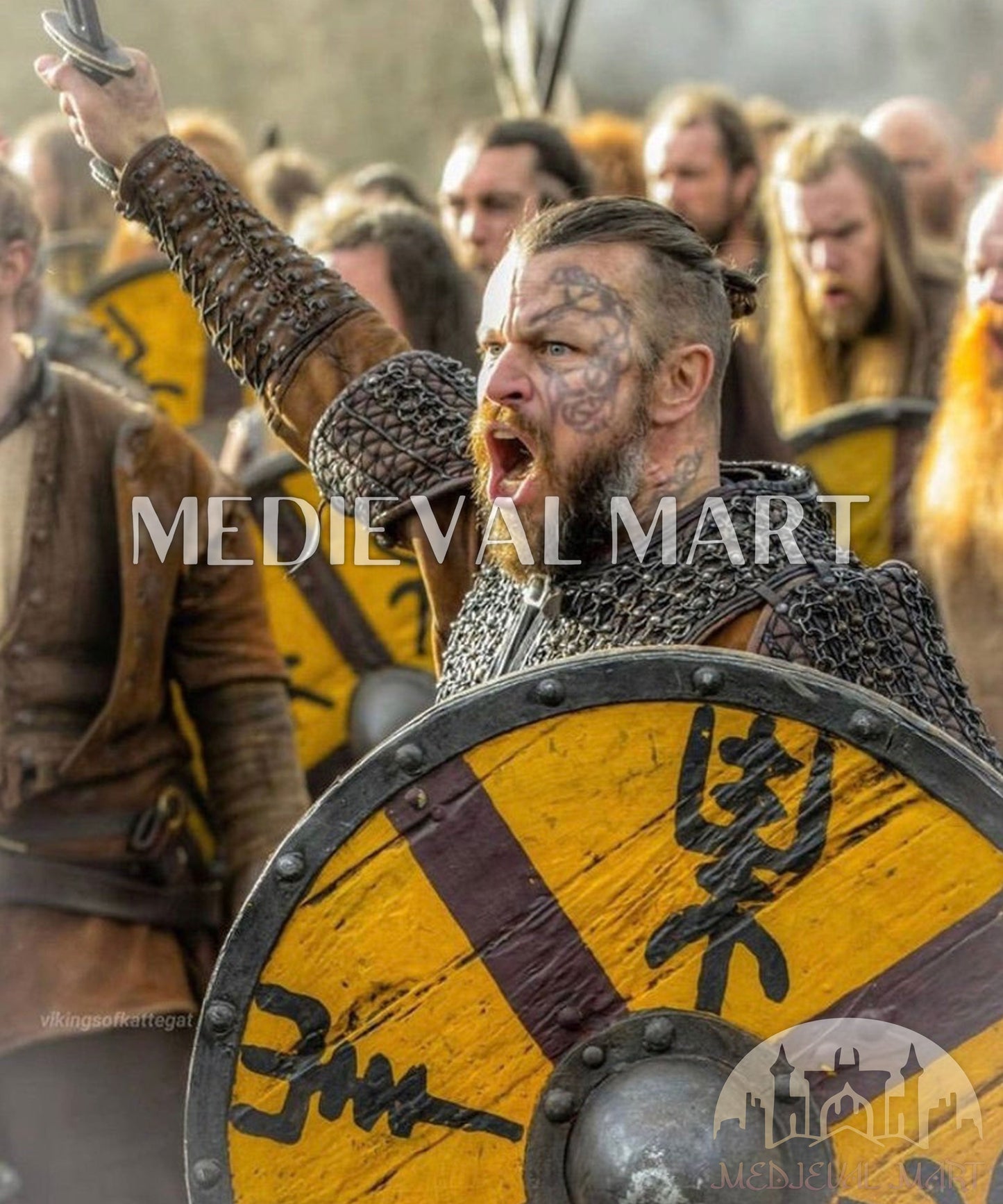 MEDIEVALMART AU Iconic Viking's Jarl Borg Iron Spikes Battleworn Viking Wooden Shield | Gifts For Dad