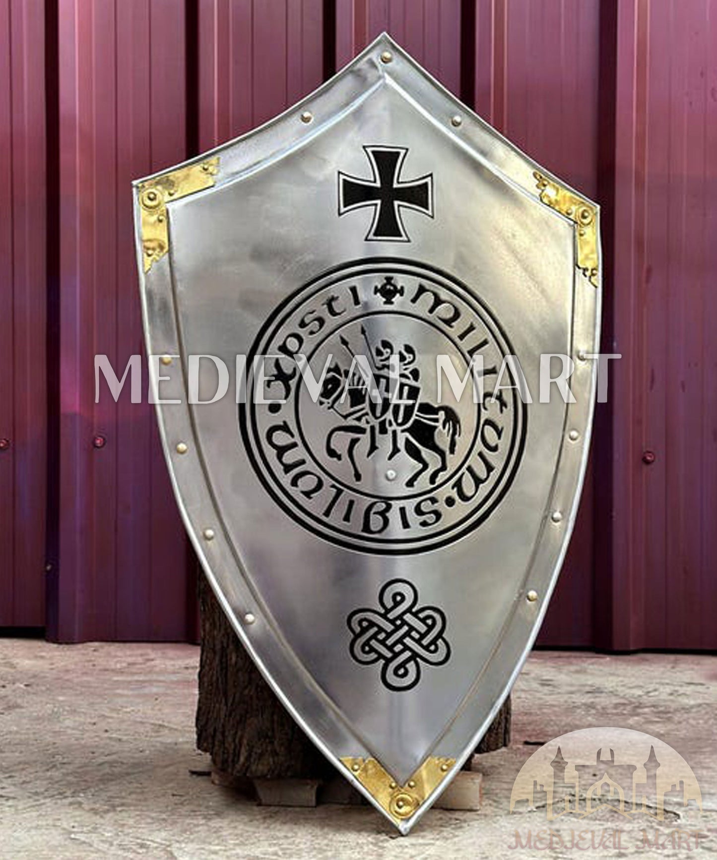 MEDIEVALMART AU Medieval Templar Devil Zelda Cross Inspired Wooden Shield Bliue & Gold Finish | Gift for Christmas Day