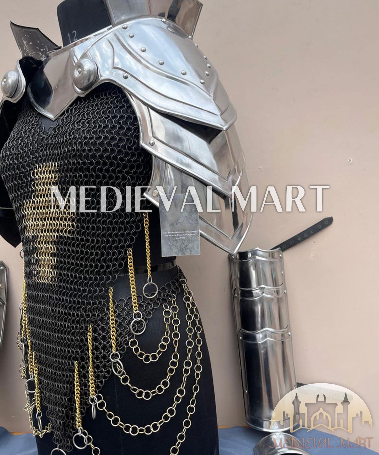 MEDIEVALMART AU (Isolara Dragonplate) Women’s Armor W/H Silver (Dragonfang) Jesus Chainmail + Arms Armor