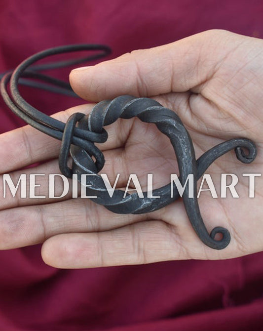 MEDIEVALMART AU Hand Forged Medieval Twisted Troll Cross Iron Pendent With Leather Cord