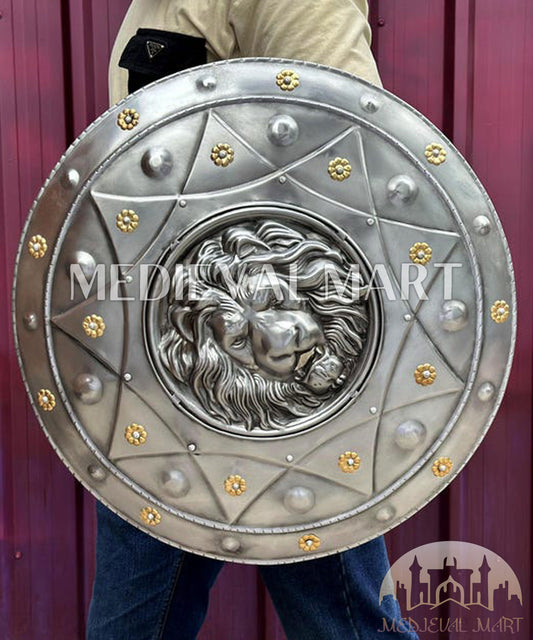 MEDIEVALMART AU Medieval Templar Devil Zelda Cross Inspired Wooden Shield Bliue & Gold Finish | Gift for Christmas Day
