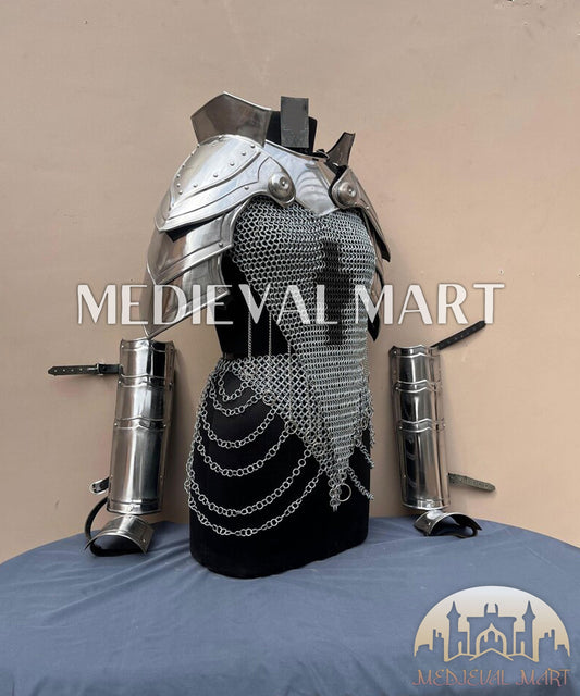 MEDIEVALMART AU (Isolara Dragonplate) Women’s Armor W/H Silver (Dragonfang) Jesus Chainmail + Arms Armor