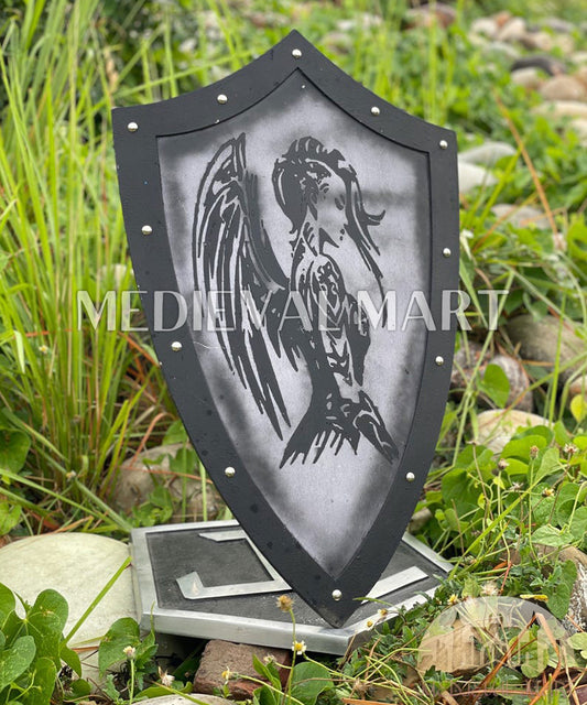 MEDIEVALMART AU Medieval Templar Devil Zelda Cross Inspired Wooden Shield Bliue & Gold Finish | Gift for Christmas Day