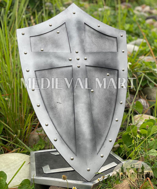 MEDIEVALMART AU Medieval Templar Devil Zelda Cross Inspired Wooden Shield Bliue & Gold Finish | Gift for Christmas Day