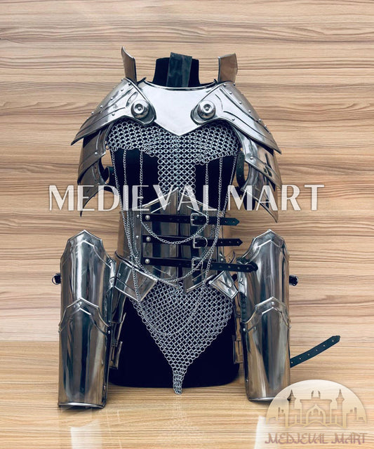 MEDIEVALMART AU (Isolara Dragonplate) Women’s Armor W/H Silver (Dragonfang) Jesus Chainmail + Arms Armor
