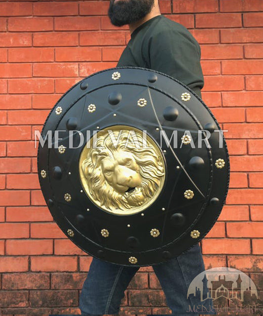 MEDIEVALMART AU Medieval Templar Devil Zelda Cross Inspired Wooden Shield Bliue & Gold Finish | Gift for Christmas Day