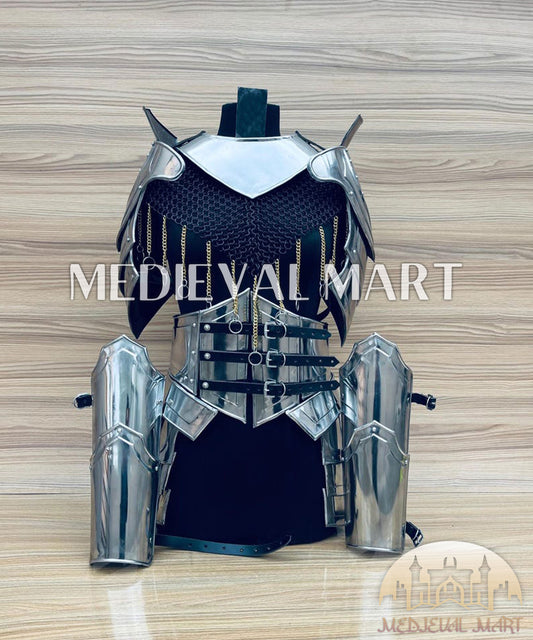 MEDIEVALMART AU (Isolara Dragonplate) Women’s Armor W/H Silver (Dragonfang) Jesus Chainmail + Arms Armor