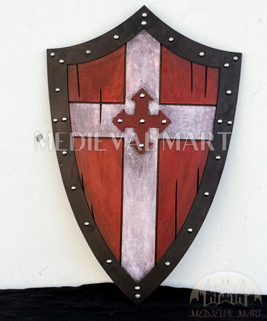 MEDIEVALMART AU Medieval Templar Devil Zelda Cross Inspired Wooden Shield Bliue & Gold Finish | Gift for Christmas Day
