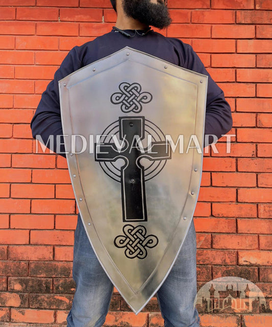 MEDIEVALMART AU Medieval Templar Devil Zelda Cross Inspired Wooden Shield Bliue & Gold Finish | Gift for Christmas Day
