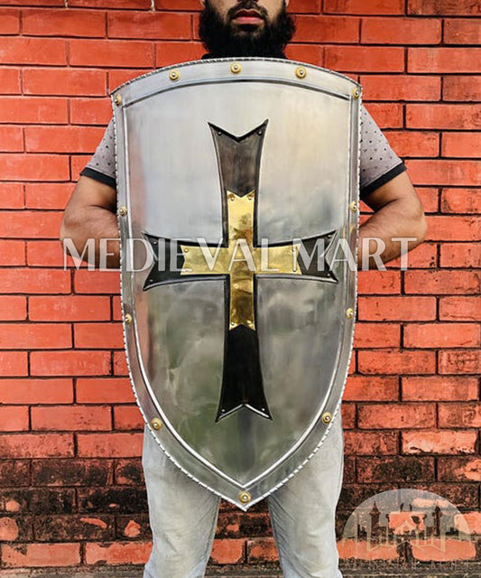 MEDIEVALMART AU Medieval Templar Devil Zelda Cross Inspired Wooden Shield Bliue & Gold Finish | Gift for Christmas Day