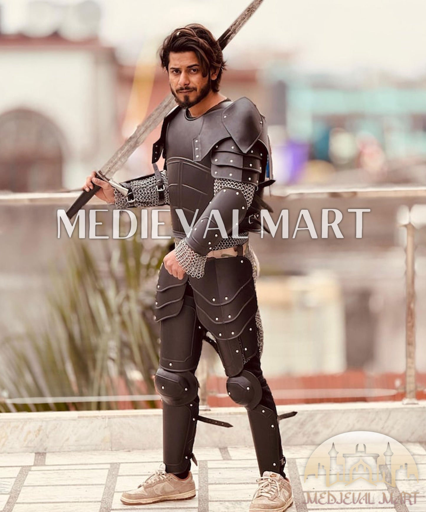 MEDIEVALMART AU Hand Forged Medieval Twisted Troll Cross Iron Pendent With Leather Cord