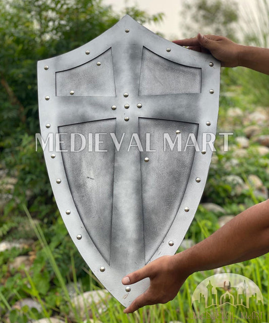 MEDIEVALMART AU Medieval Templar Devil Zelda Cross Inspired Wooden Shield Bliue & Gold Finish | Gift for Christmas Day