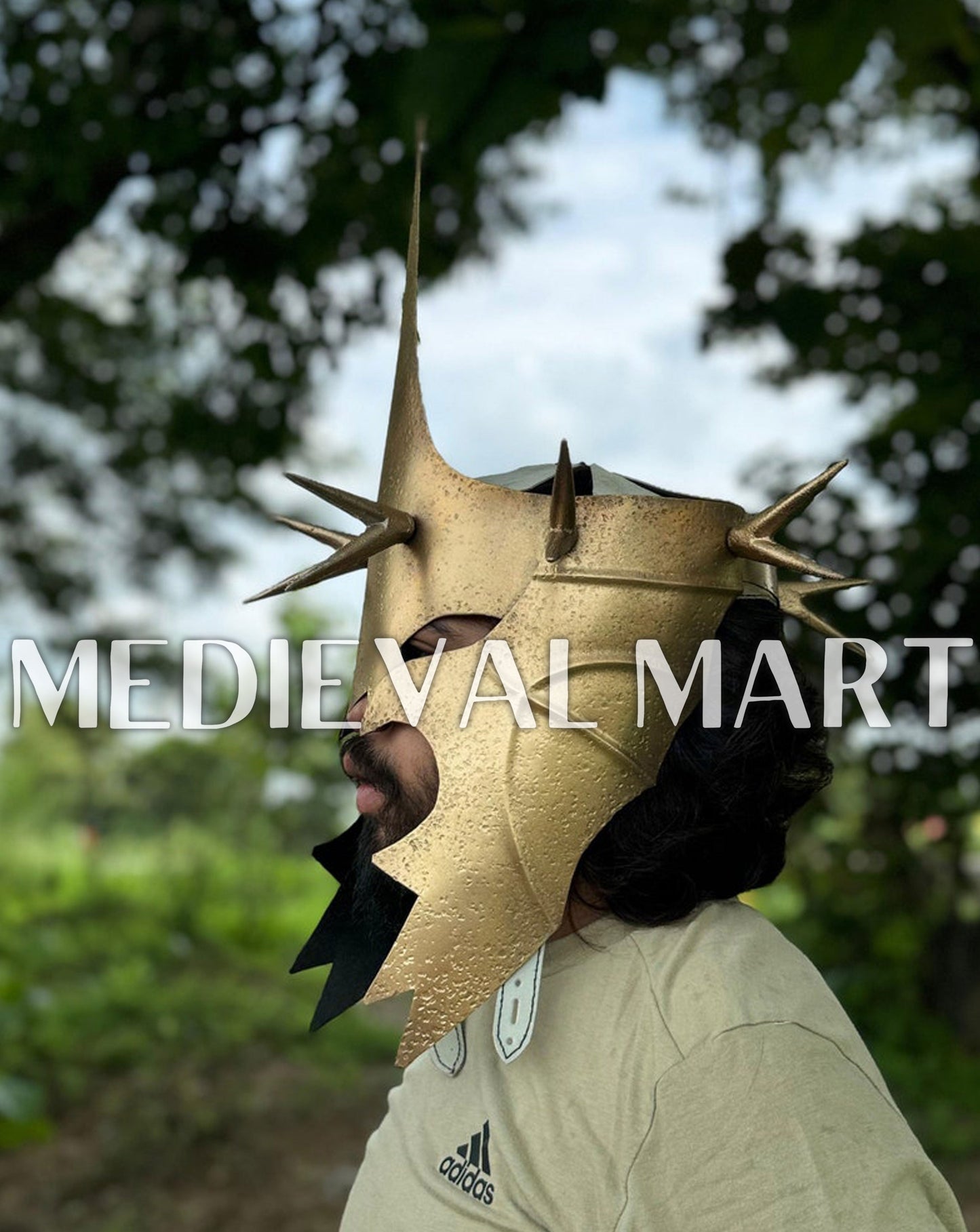 MEDIEVALMART AU "Achilles" Gold Finish Trojan Warrior Helmet W/H Free Stand | Troy Props