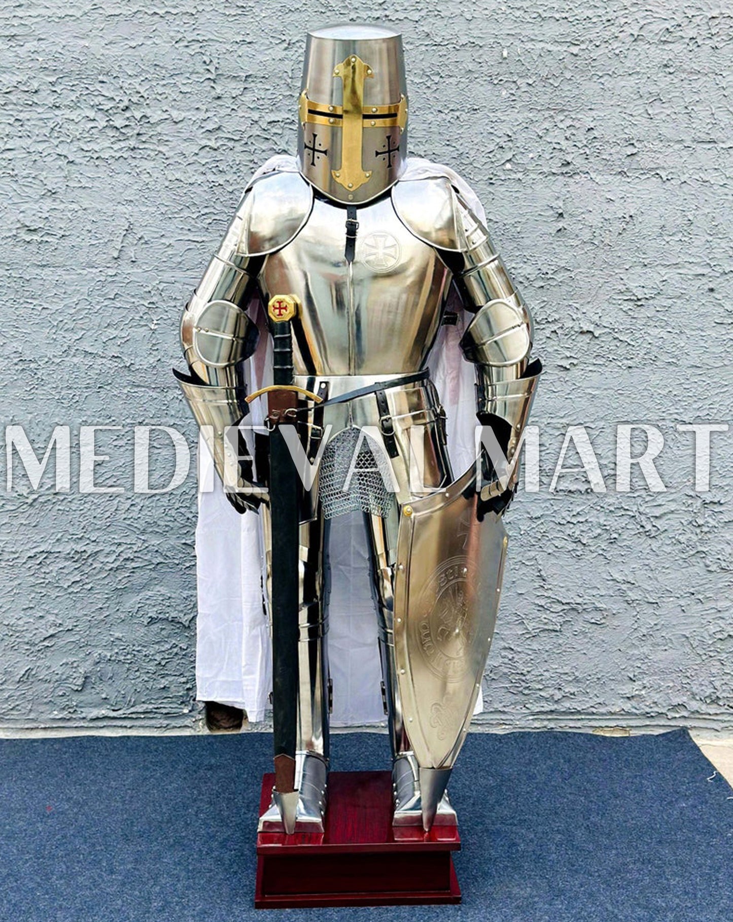 MEDIEVALMART AU Hand Forged Medieval Twisted Troll Cross Iron Pendent With Leather Cord