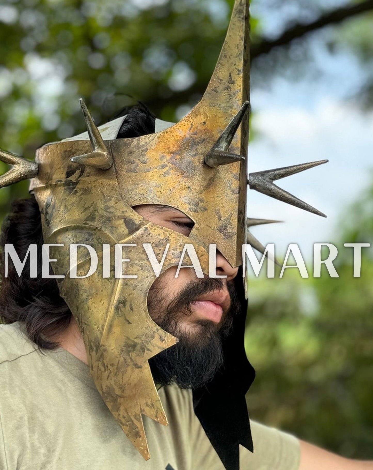 MEDIEVALMART AU "Achilles" Gold Finish Trojan Warrior Helmet W/H Free Stand | Troy Props