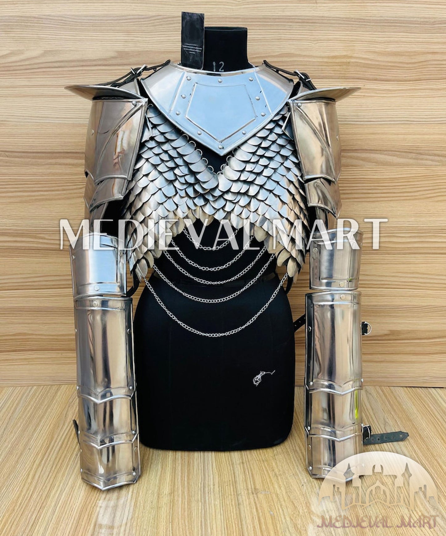 MEDIEVALMART AU (Isolara Dragonplate) Women’s Armor W/H Silver (Dragonfang) Jesus Chainmail + Arms Armor