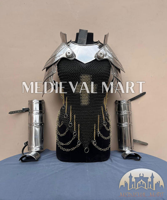 MEDIEVALMART AU (Isolara Dragonplate) Women’s Armor W/H Silver (Dragonfang) Jesus Chainmail + Arms Armor