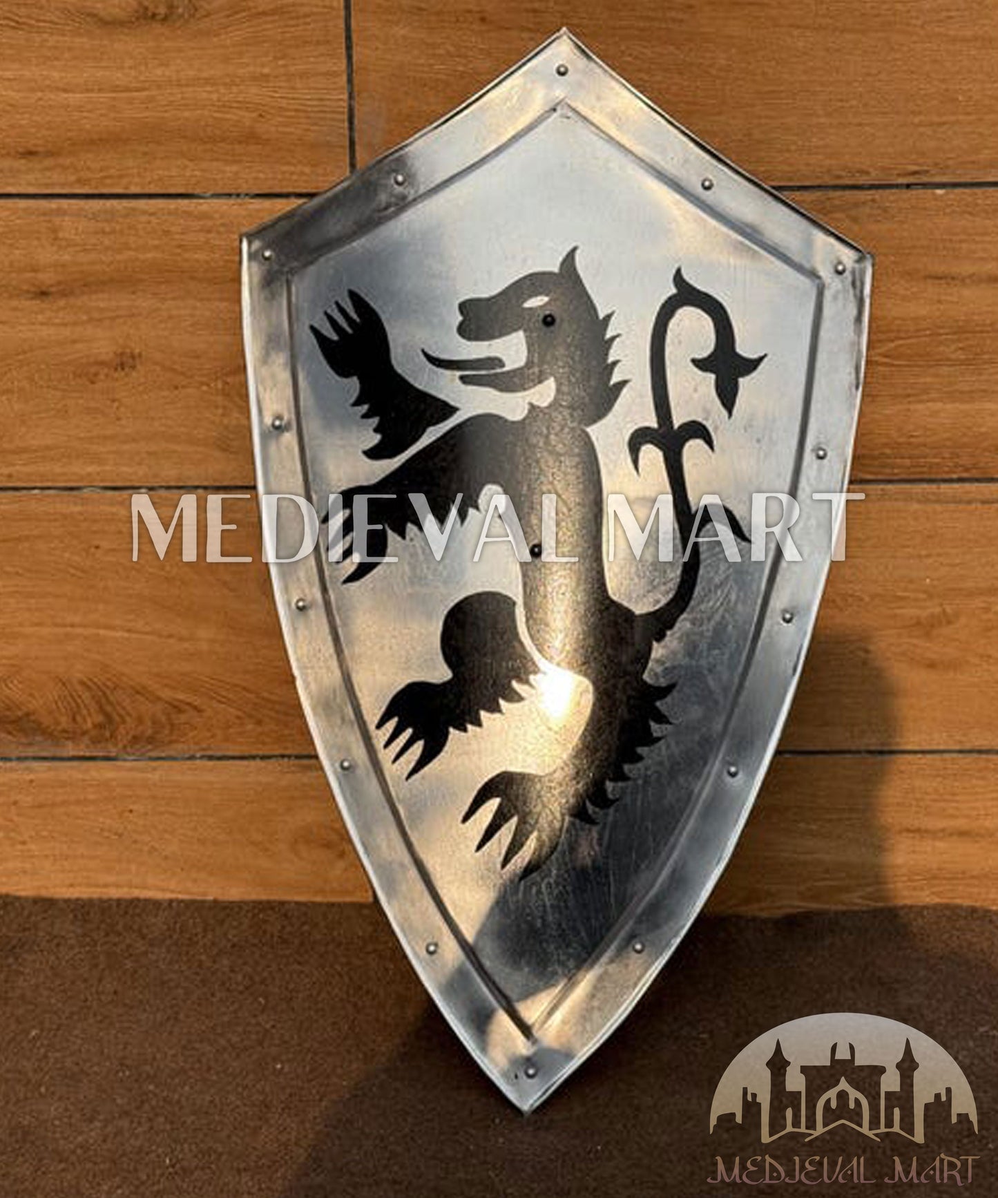 MEDIEVALMART AU Medieval Templar Devil Zelda Cross Inspired Wooden Shield Bliue & Gold Finish | Gift for Christmas Day