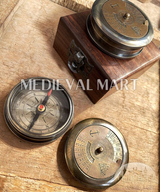 MEDIEVALMART AU Antique Finish “100 Years Calendar” Engraved Compass W/H “VintageVault” Case | Gift For Dad, Gift For Mom