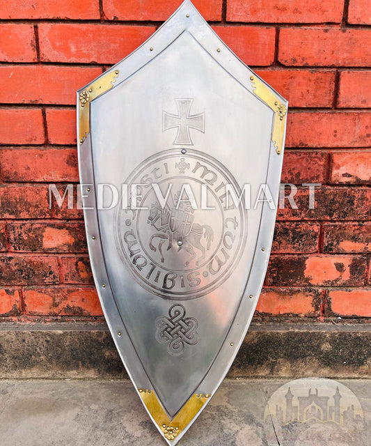 MEDIEVALMART AU Medieval Templar Devil Zelda Cross Inspired Wooden Shield Bliue & Gold Finish | Gift for Christmas Day