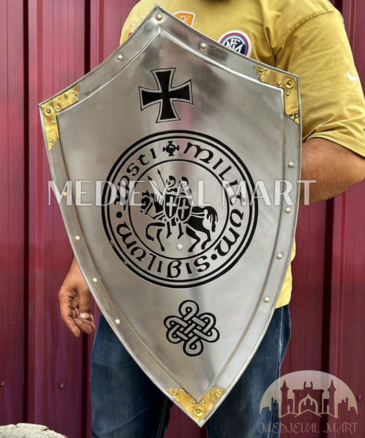 MEDIEVALMART AU Medieval Templar Devil Zelda Cross Inspired Wooden Shield Bliue & Gold Finish | Gift for Christmas Day