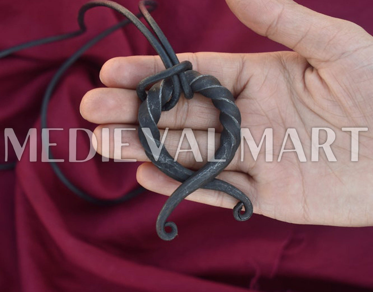 MEDIEVALMART AU Hand Forged Medieval Twisted Troll Cross Iron Pendent With Leather Cord