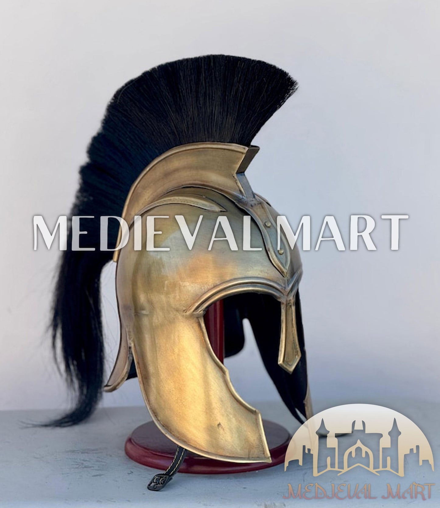 MEDIEVALMART AU "Achilles" Gold Finish Trojan Warrior Helmet W/H Free Stand | Troy Props