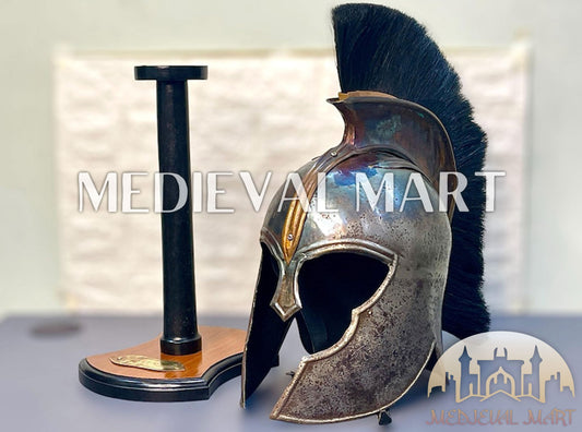 MEDIEVALMART AU "Achilles" Gold Finish Trojan Warrior Helmet W/H Free Stand | Troy Props