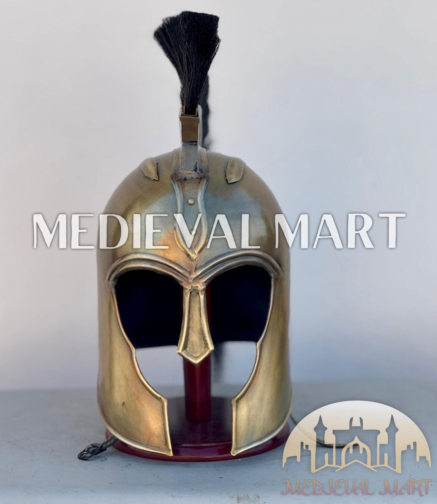 MEDIEVALMART AU "Achilles" Gold Finish Trojan Warrior Helmet W/H Free Stand | Troy Props
