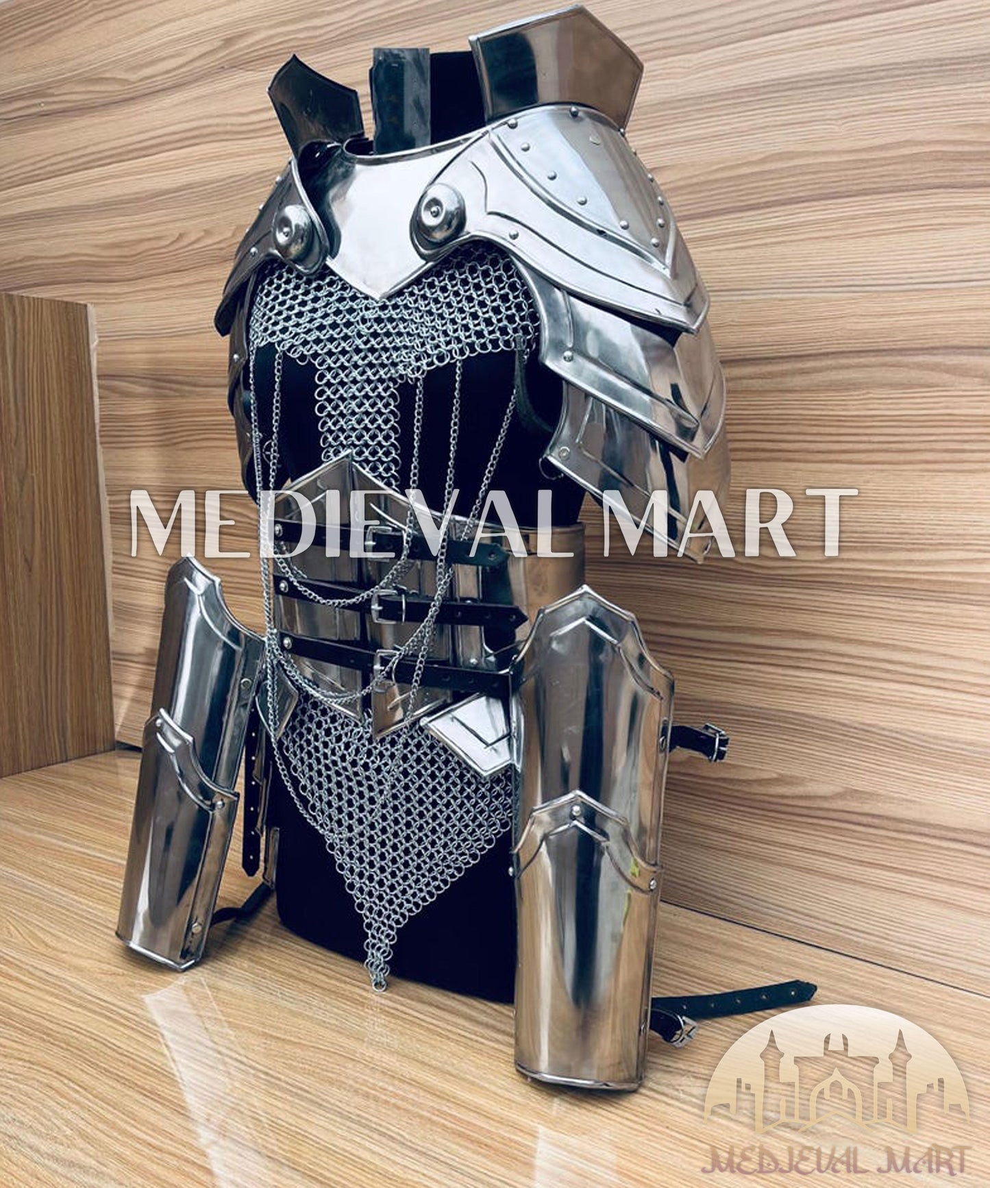 MEDIEVALMART AU (Isolara Dragonplate) Women’s Armor W/H Silver (Dragonfang) Jesus Chainmail + Arms Armor