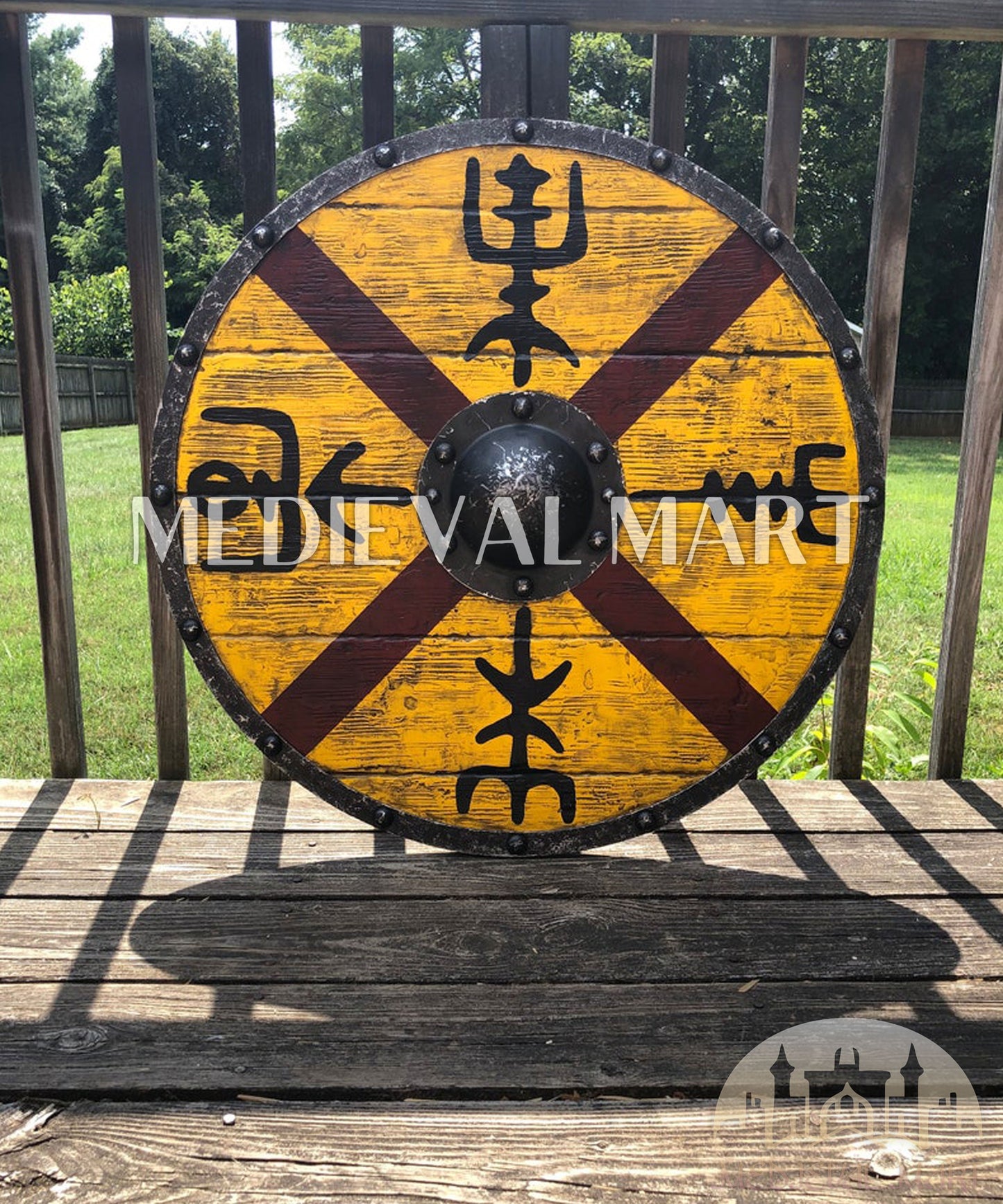 MEDIEVALMART AU Iconic Viking's Jarl Borg Iron Spikes  Battleworn Viking Wooden Shield | Gifts For Dad