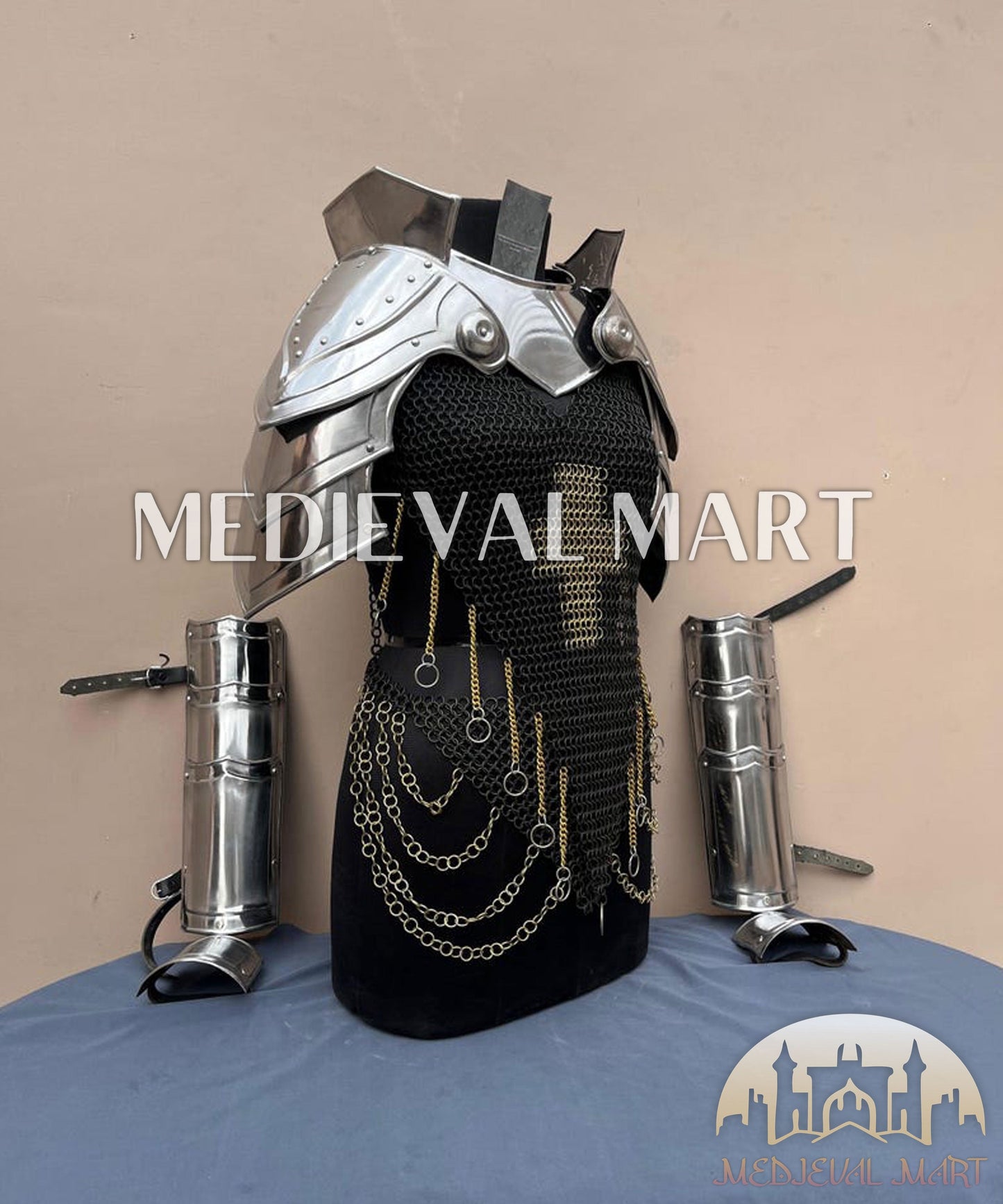 MEDIEVALMART AU (Isolara Dragonplate) Women’s Armor W/H Silver (Dragonfang) Jesus Chainmail + Arms Armor