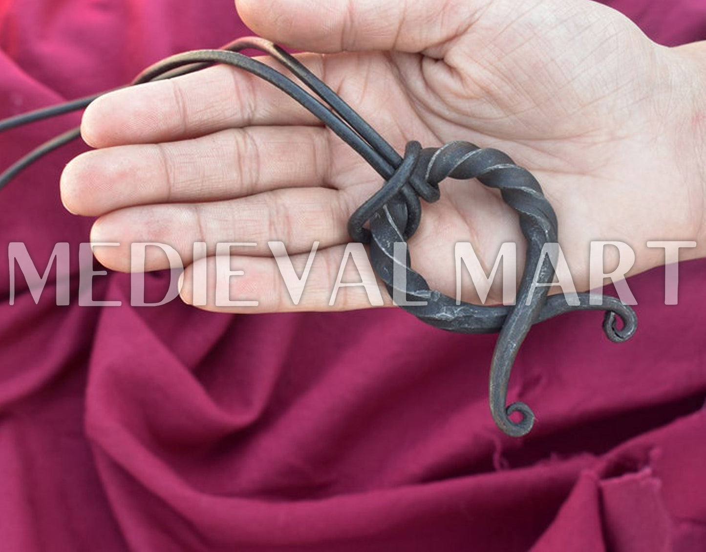 MEDIEVALMART AU Hand Forged Medieval Twisted Troll Cross Iron Pendent With Leather Cord