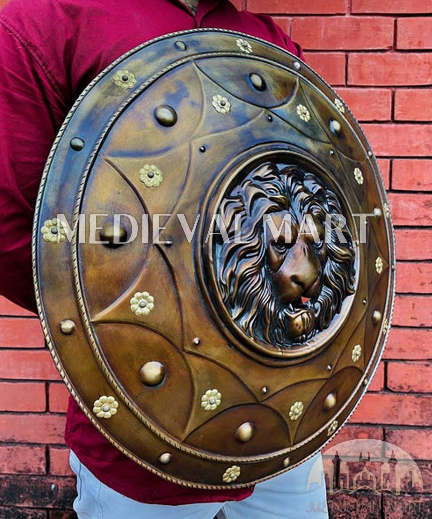 MEDIEVALMART AU Medieval Templar Devil Zelda Cross Inspired Wooden Shield Bliue & Gold Finish | Gift for Christmas Day