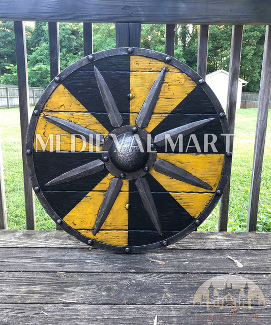 MEDIEVALMART AU Iconic Viking's Jarl Borg Iron Spikes  Battleworn Viking Wooden Shield | Gifts For Dad