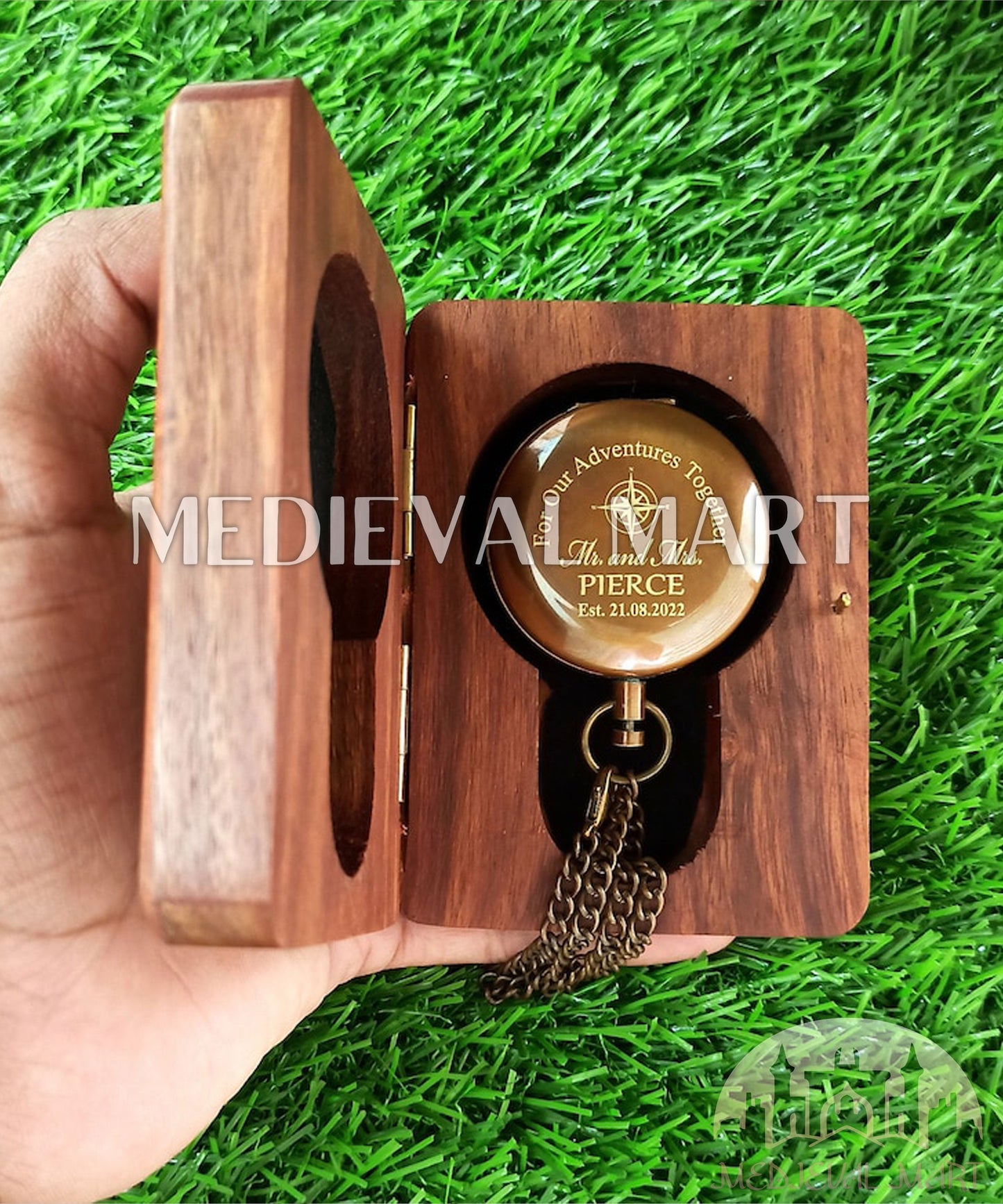 MEDIEVALMART AU Antique Finish “100 Years Calendar” Engraved Compass W/H “VintageVault” Case | Gift For Dad, Gift For Mom