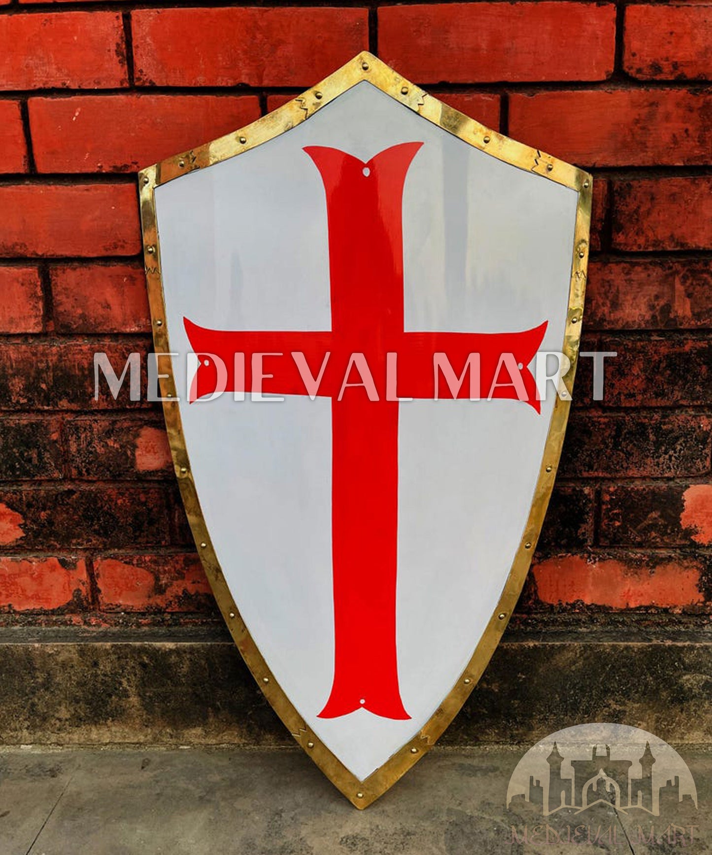 MEDIEVALMART AU Medieval Templar Devil Zelda Cross Inspired Wooden Shield Bliue & Gold Finish | Gift for Christmas Day