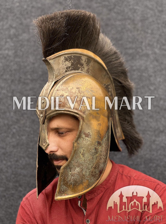 MEDIEVALMART AU "Achilles" Gold Finish Trojan Warrior Helmet W/H Free Stand | Troy Props
