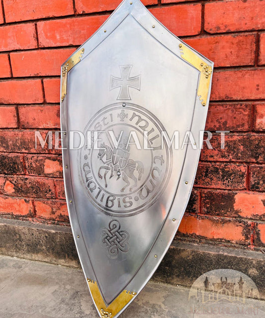 MEDIEVALMART AU Medieval Templar Devil Zelda Cross Inspired Wooden Shield Bliue & Gold Finish | Gift for Christmas Day