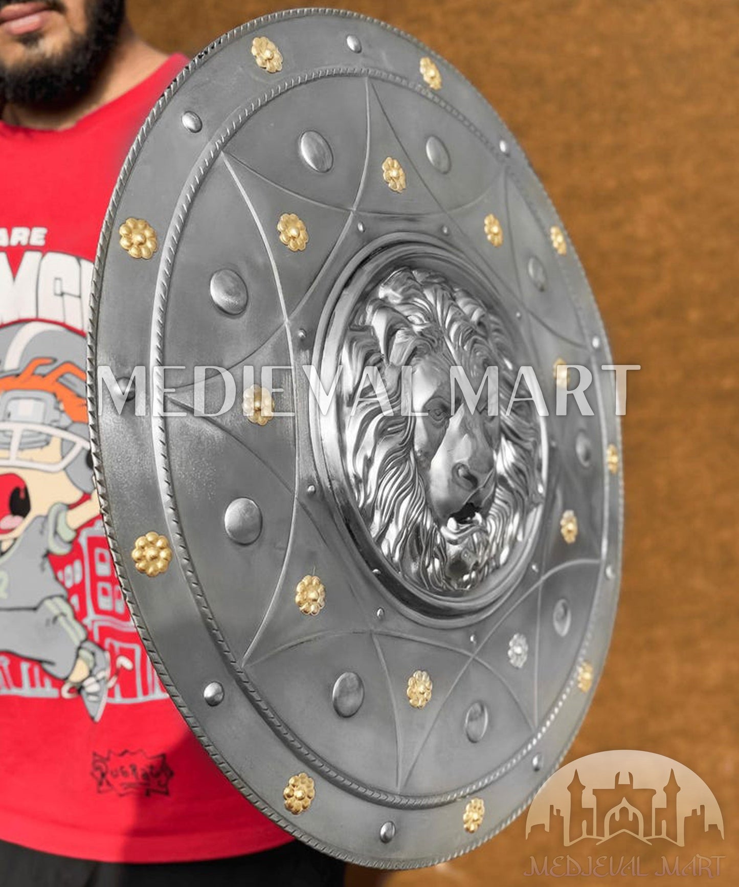 MEDIEVALMART AU Medieval Templar Devil Zelda Cross Inspired Wooden Shield Bliue & Gold Finish | Gift for Christmas Day