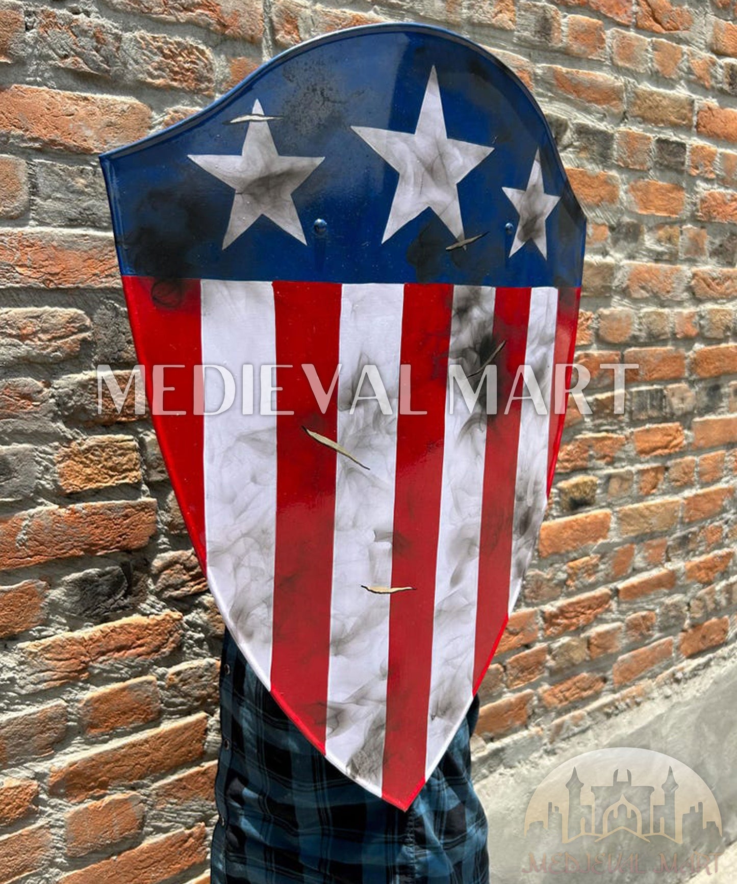MEDIEVALMART AU First Avengers Steve Rogers Damaged Shield | Gift for Cosplayer