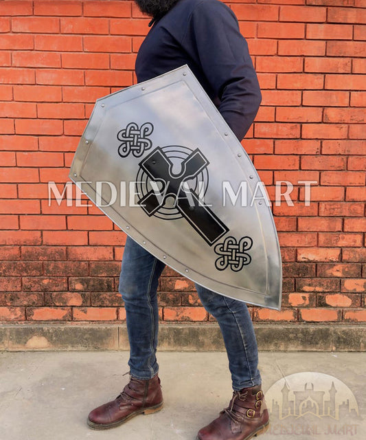 MEDIEVALMART AU Medieval Templar Devil Zelda Cross Inspired Wooden Shield Bliue & Gold Finish | Gift for Christmas Day