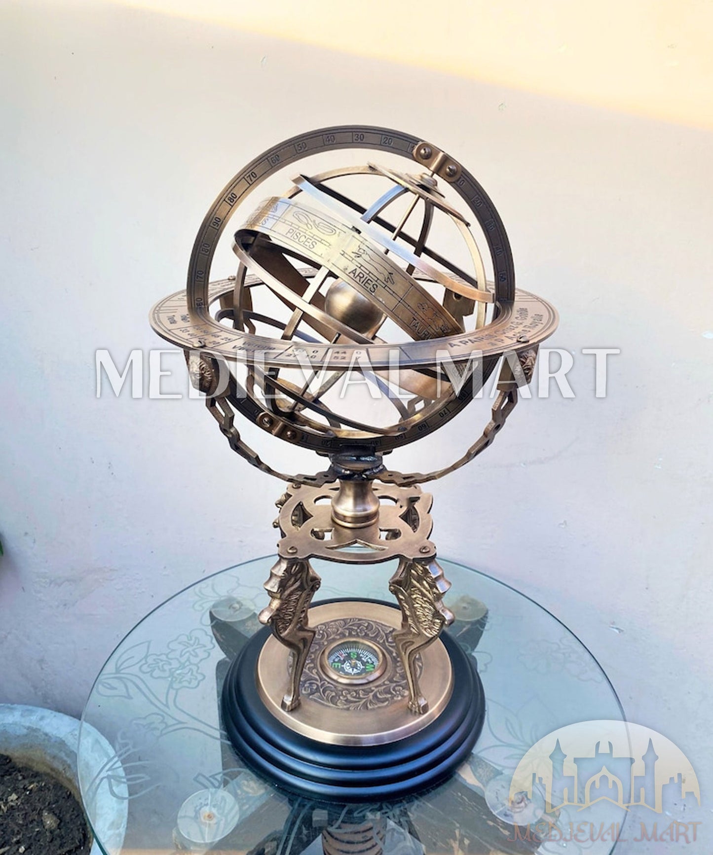 MEDIEVALMART AU "Achilles" Gold Finish Trojan Warrior Helmet W/H Free Stand | Troy Props