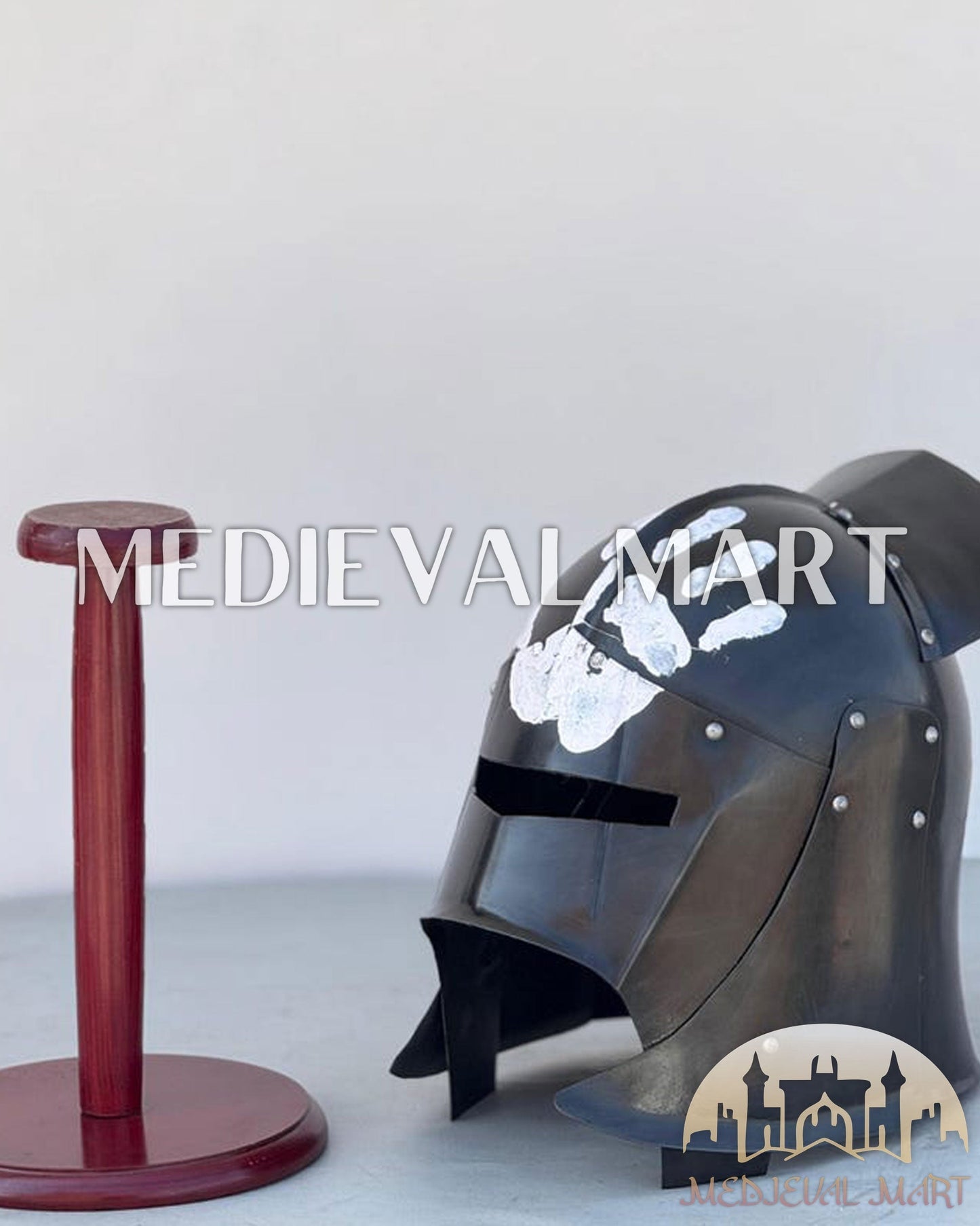 MEDIEVALMART AU Great Fantasy Helmet With Metal Horns or Free Stand | LARP Props