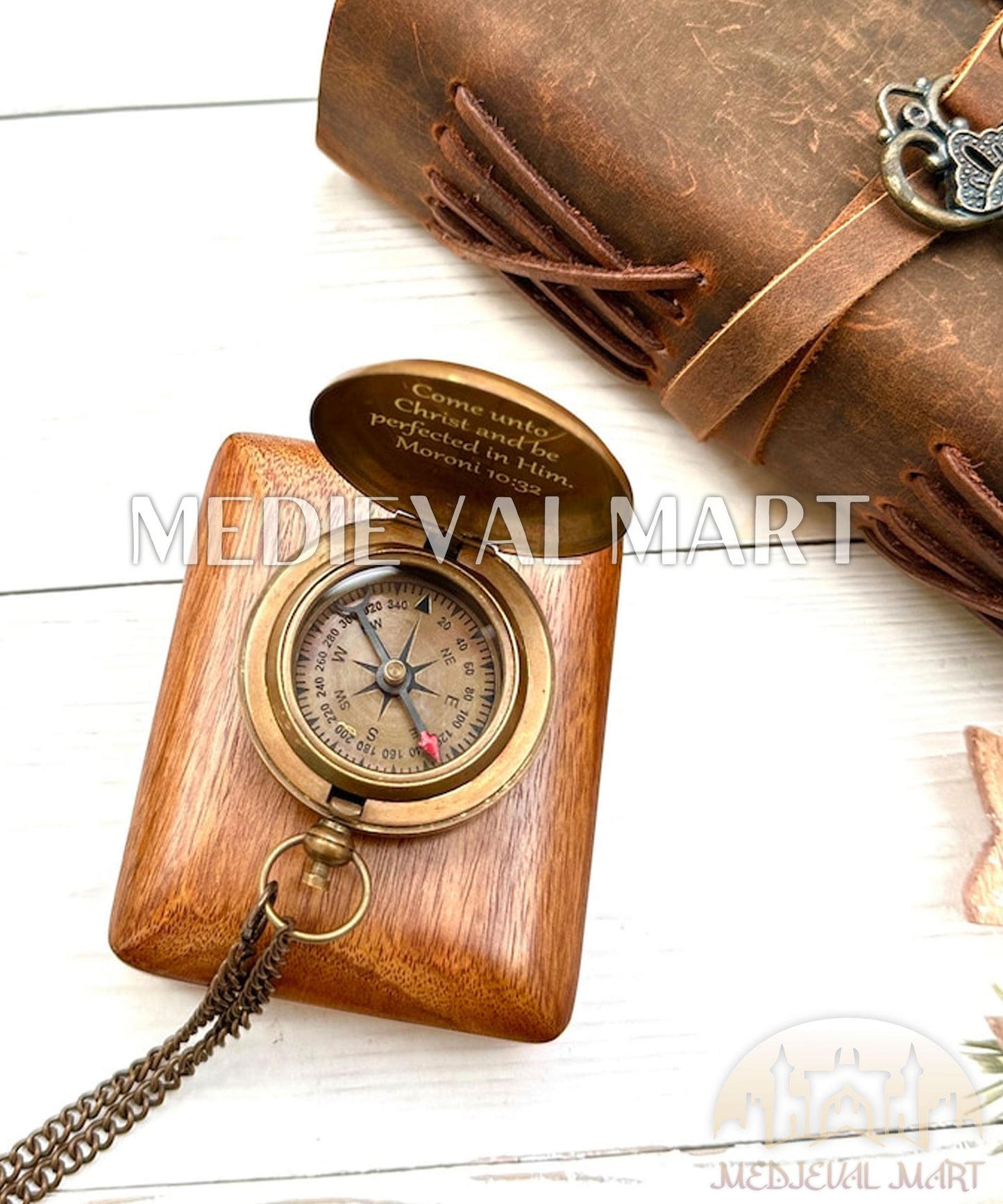 MEDIEVALMART AU Antique Finish “100 Years Calendar” Engraved Compass W/H “VintageVault” Case | Gift For Dad, Gift For Mom