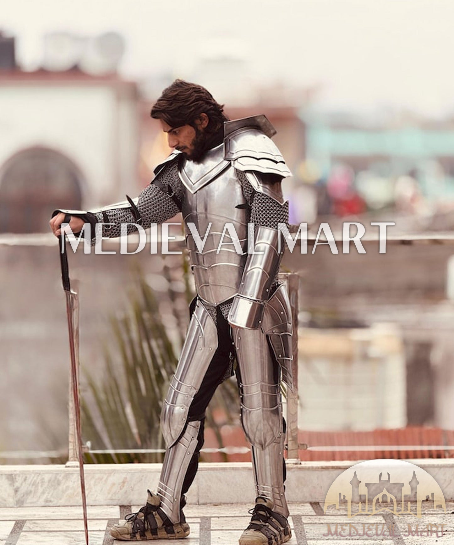 MEDIEVALMART AU Hand Forged Medieval Twisted Troll Cross Iron Pendent With Leather Cord